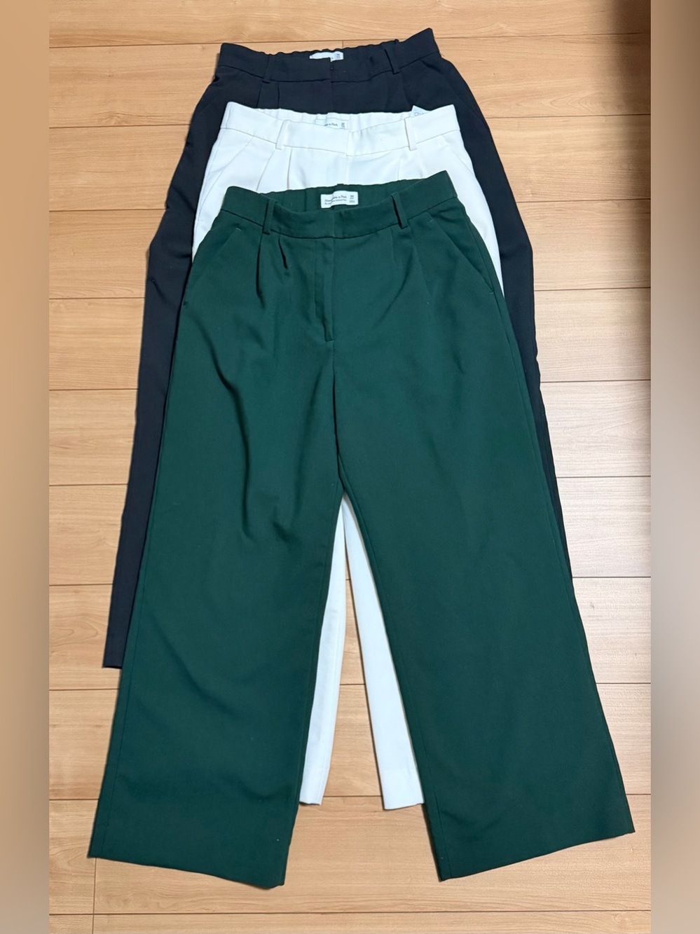 Abercrombie & Fitch Wide-Leg Trousers in Dark Green, White & Black